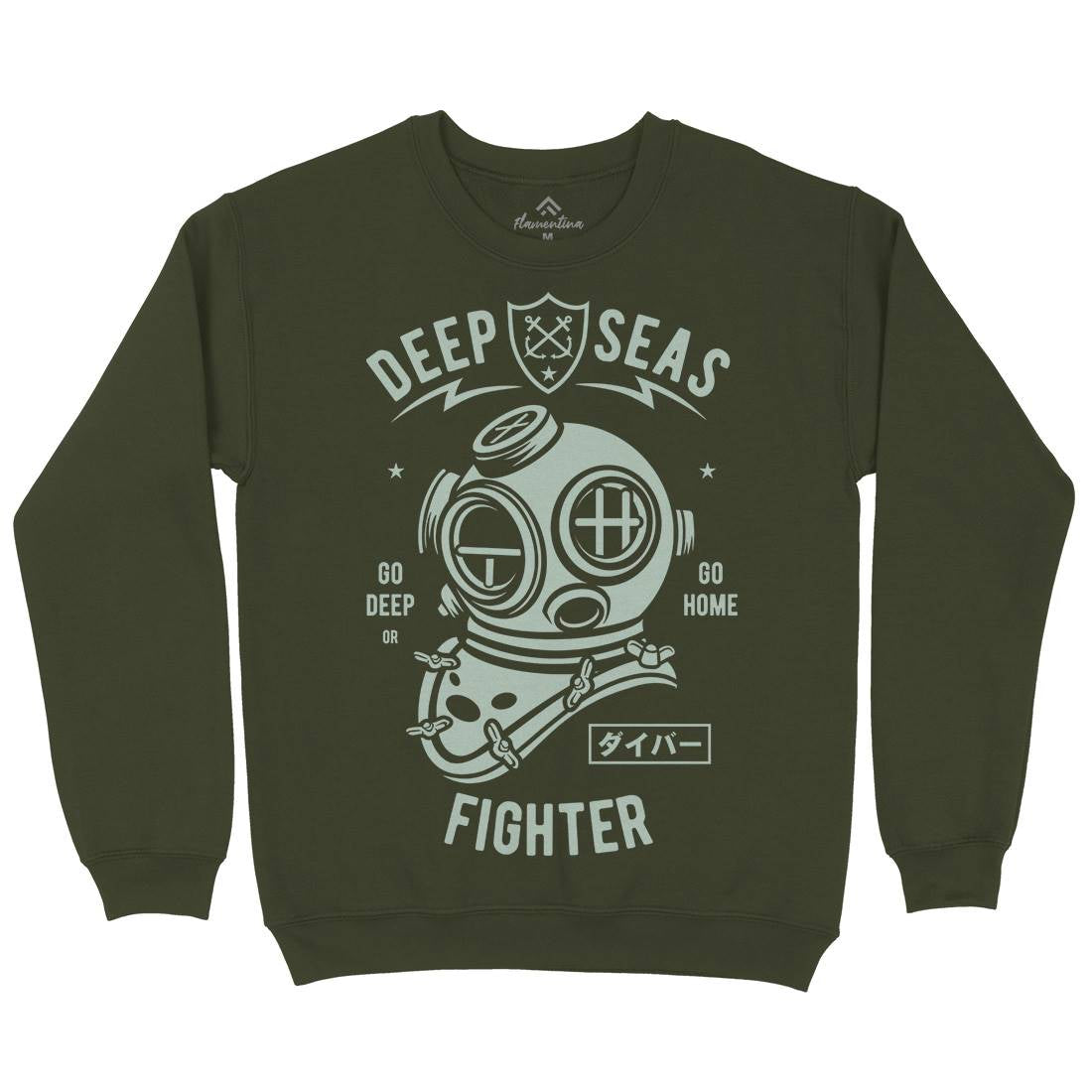 Deep Seas Fighter Mens Crew Neck Sweatshirt Navy A223