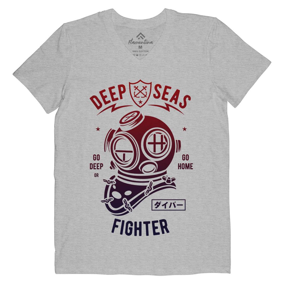 Deep Seas Fighter Mens V-Neck T-Shirt Navy A223
