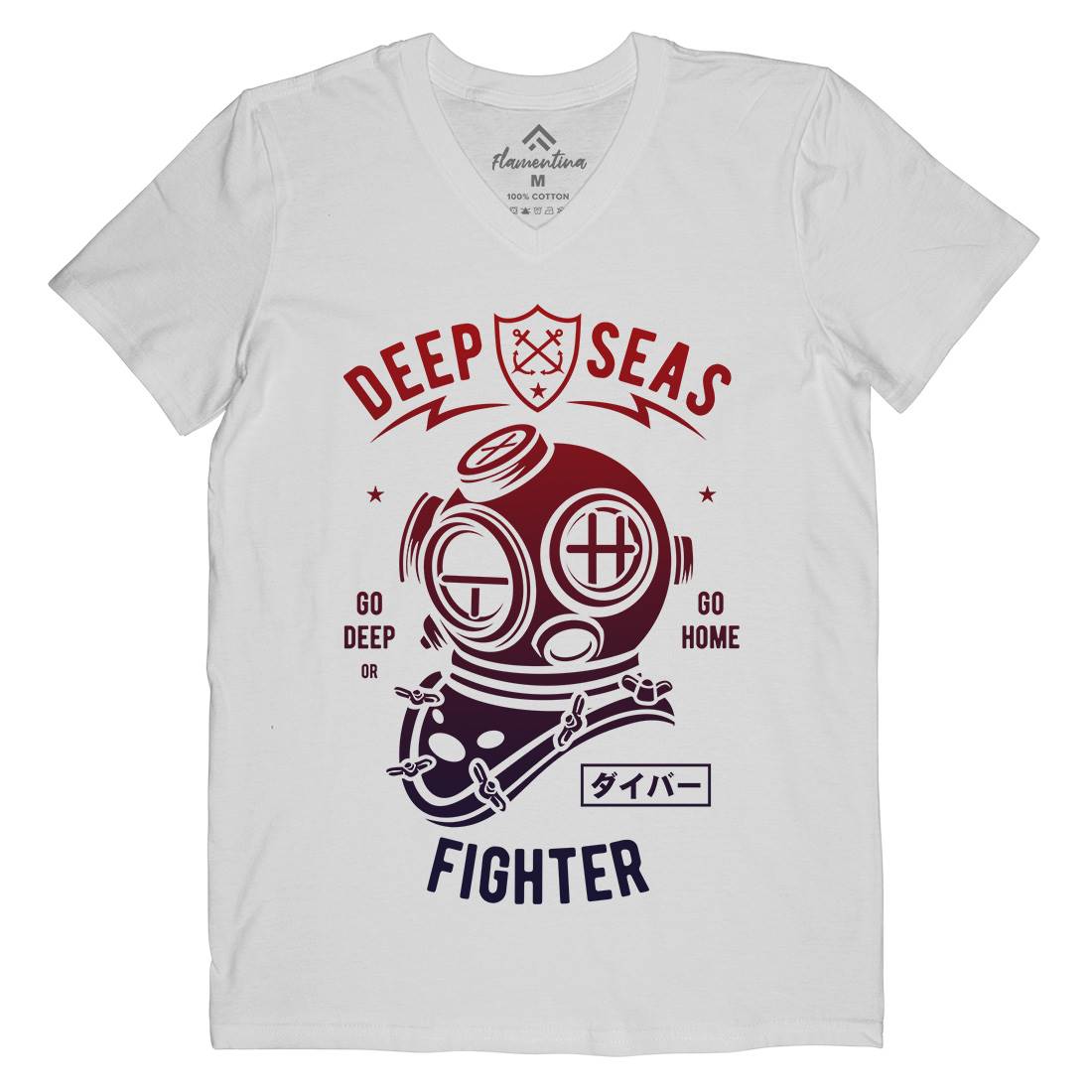 Deep Seas Fighter Mens Organic V-Neck T-Shirt Navy A223