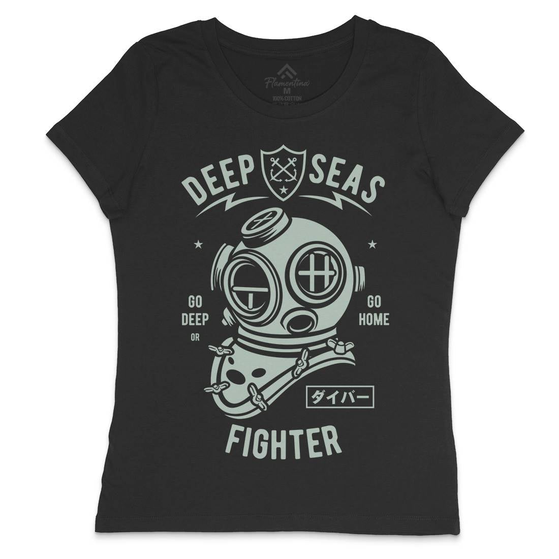 Deep Seas Fighter Womens Crew Neck T-Shirt Navy A223