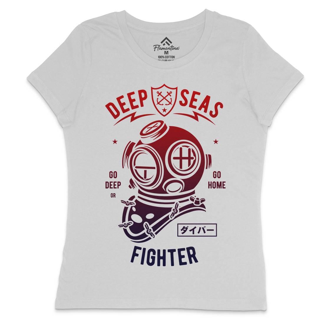 Deep Seas Fighter Womens Crew Neck T-Shirt Navy A223