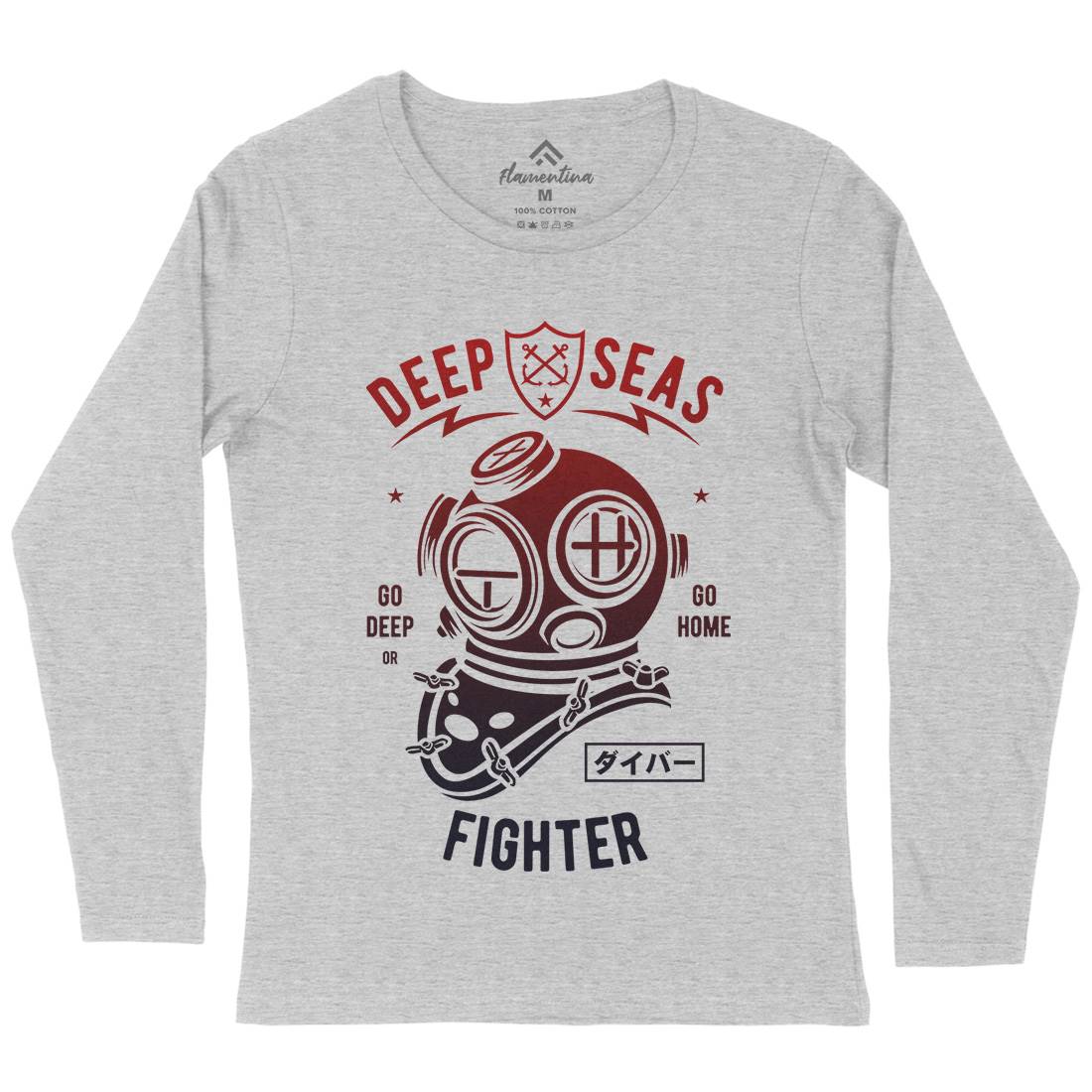 Deep Seas Fighter Womens Long Sleeve T-Shirt Navy A223