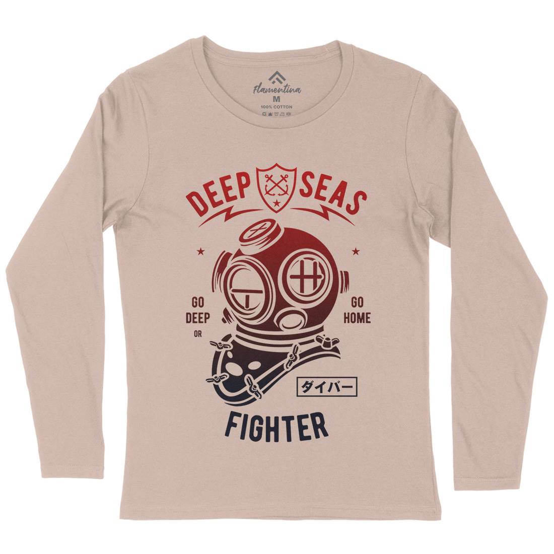 Deep Seas Fighter Womens Long Sleeve T-Shirt Navy A223