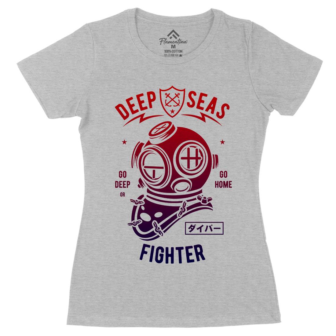 Deep Seas Fighter Womens Organic Crew Neck T-Shirt Navy A223