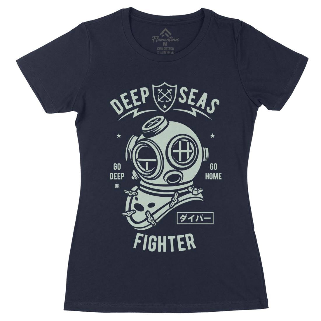 Deep Seas Fighter Womens Organic Crew Neck T-Shirt Navy A223