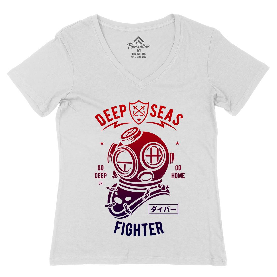 Deep Seas Fighter Womens Organic V-Neck T-Shirt Navy A223