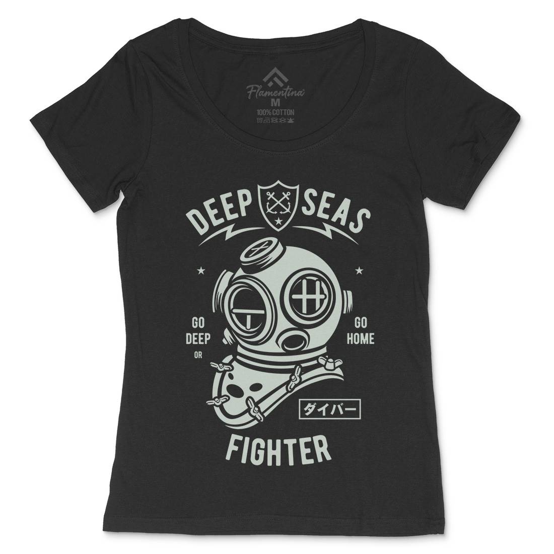 Deep Seas Fighter Womens Scoop Neck T-Shirt Navy A223