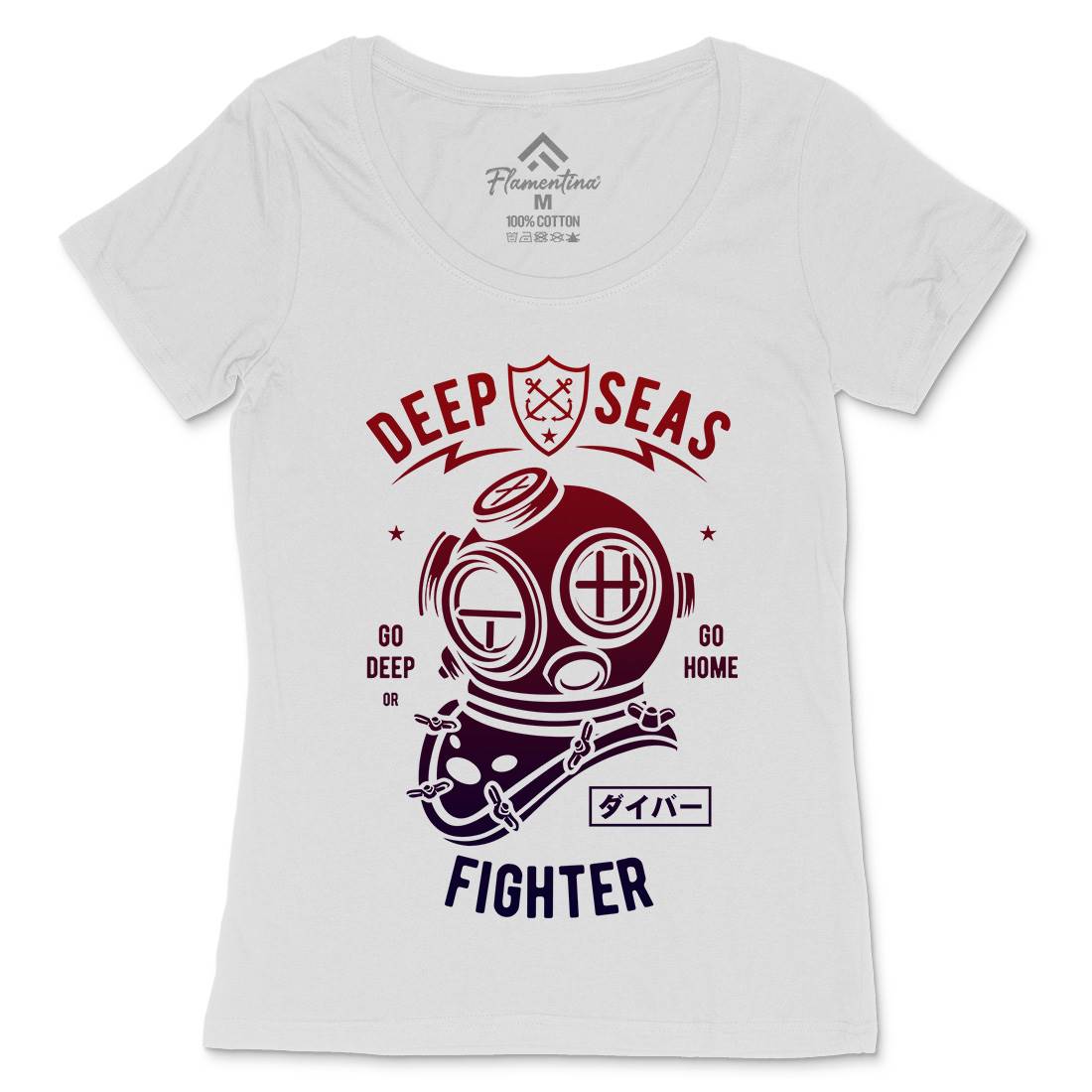 Deep Seas Fighter Womens Scoop Neck T-Shirt Navy A223
