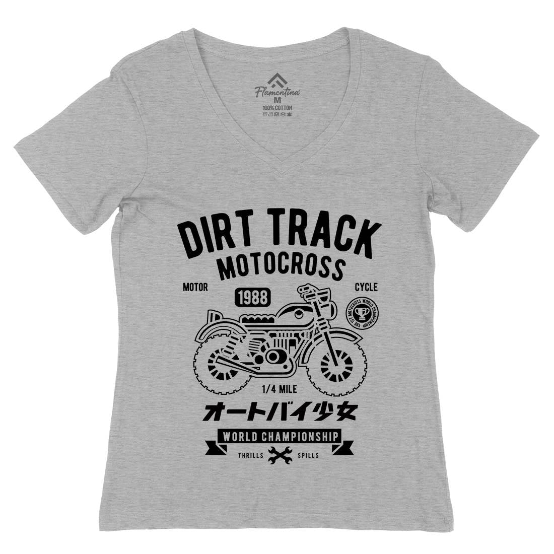Dirt Track Womens Organic V-Neck T-Shirt Motorcycles A224