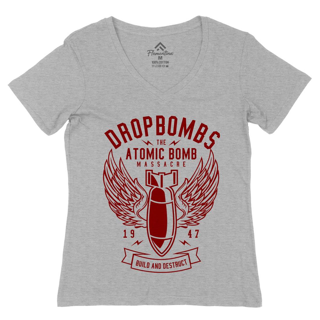 Drop Bombs Womens Organic V-Neck T-Shirt Army A225