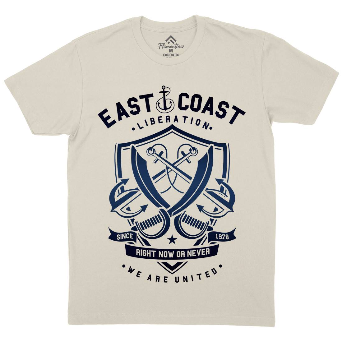 East Coast Anchor Mens Organic Crew Neck T-Shirt Navy A226