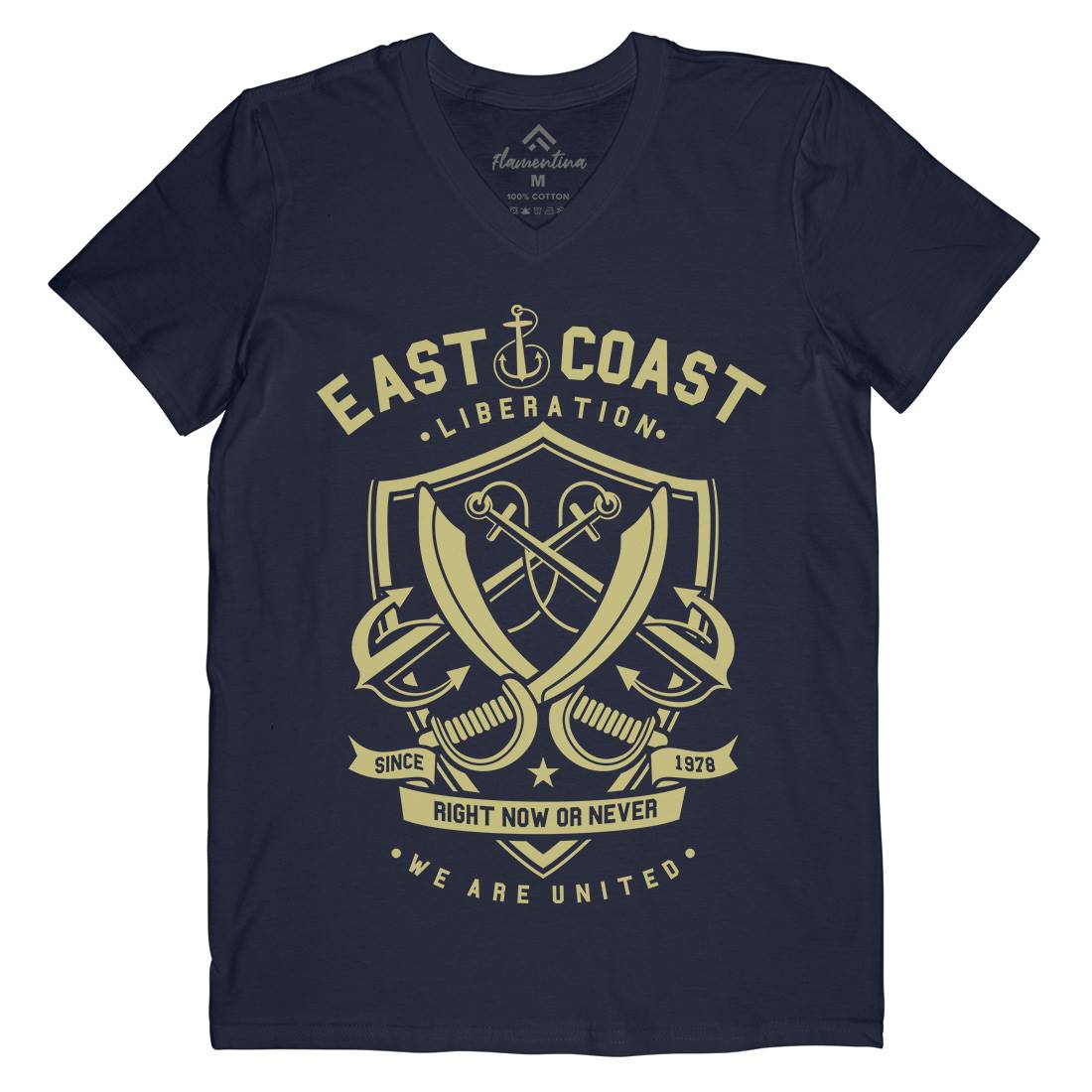 East Coast Anchor Mens Organic V-Neck T-Shirt Navy A226