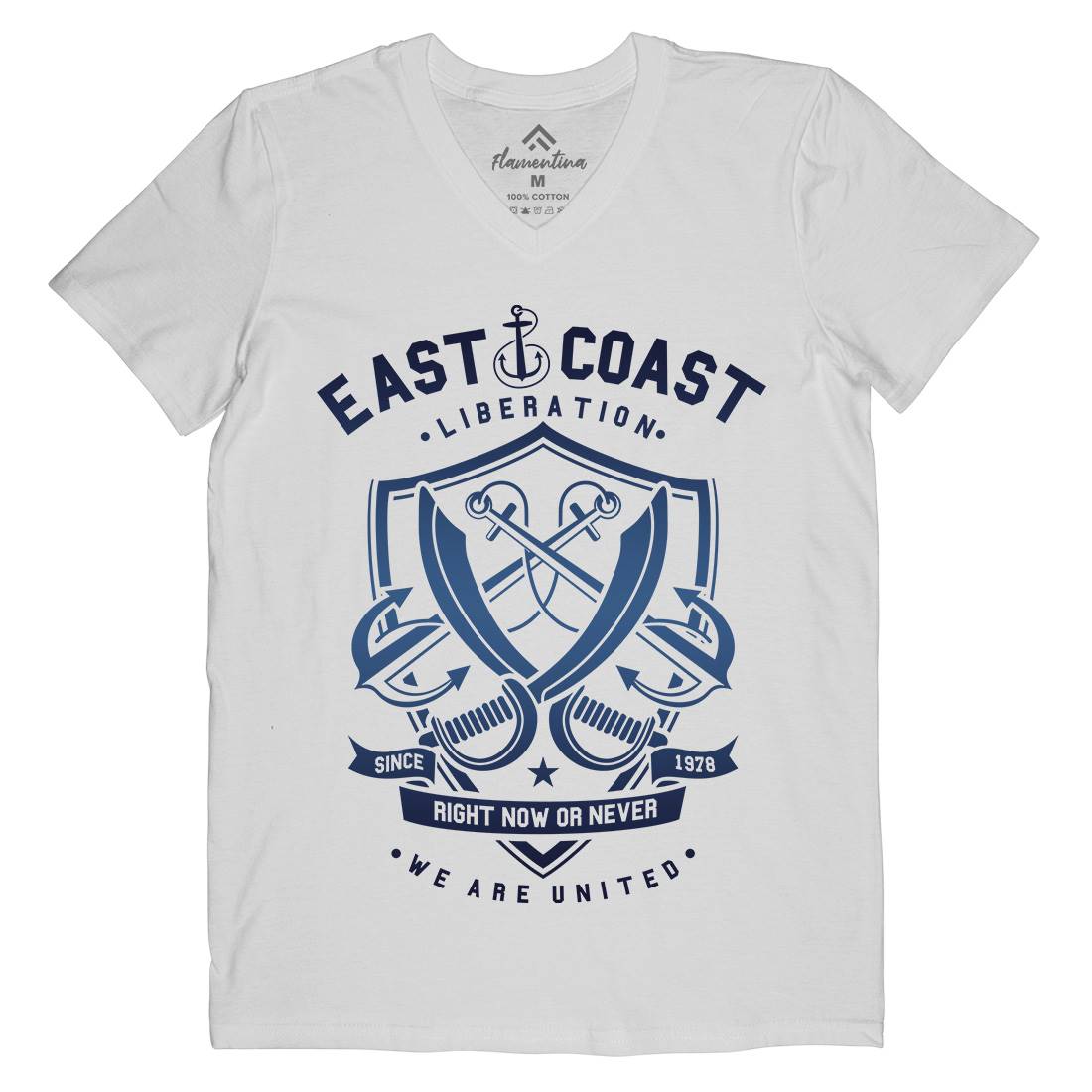East Coast Anchor Mens V-Neck T-Shirt Navy A226