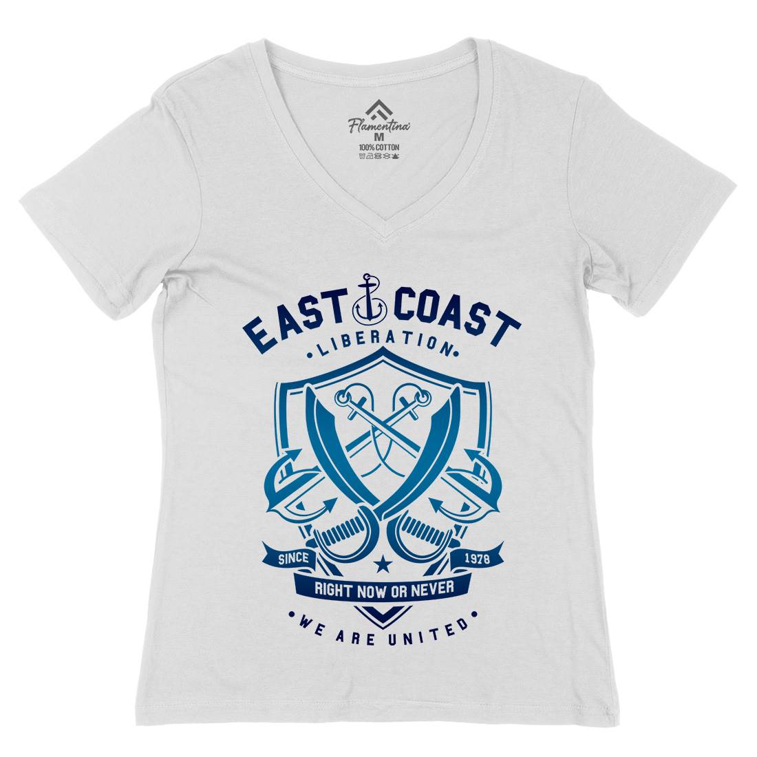 East Coast Anchor Womens Organic V-Neck T-Shirt Navy A226