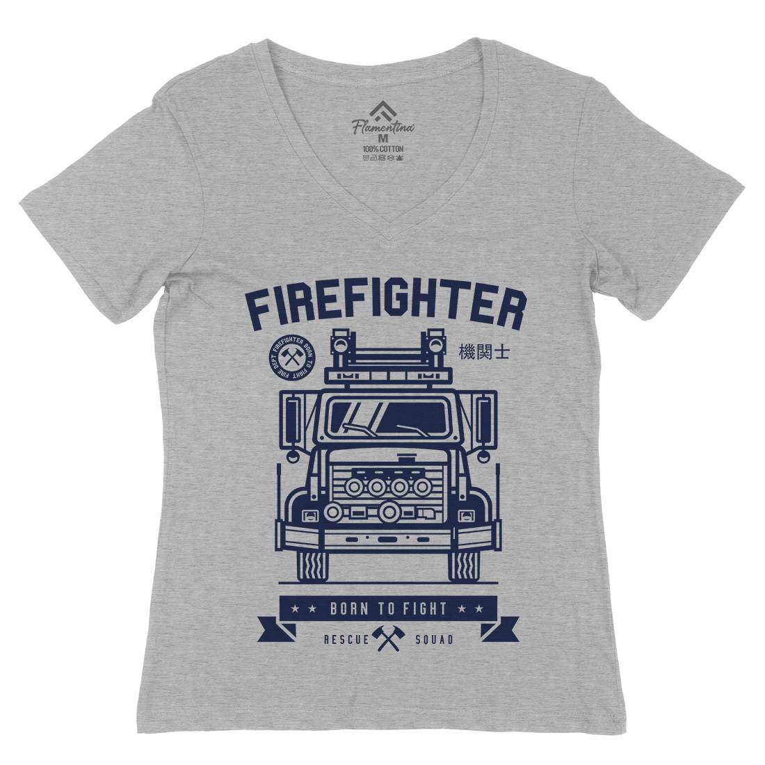 Fire Fighter Womens Organic V-Neck T-Shirt Firefighters A229