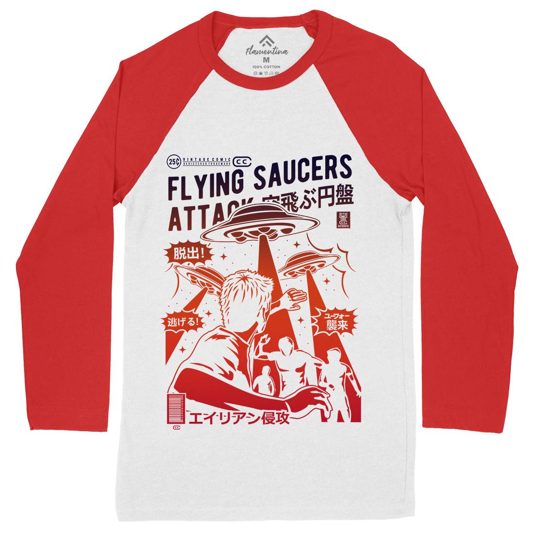 Flying Saucers Mens Long Sleeve Baseball T-Shirt Space A230