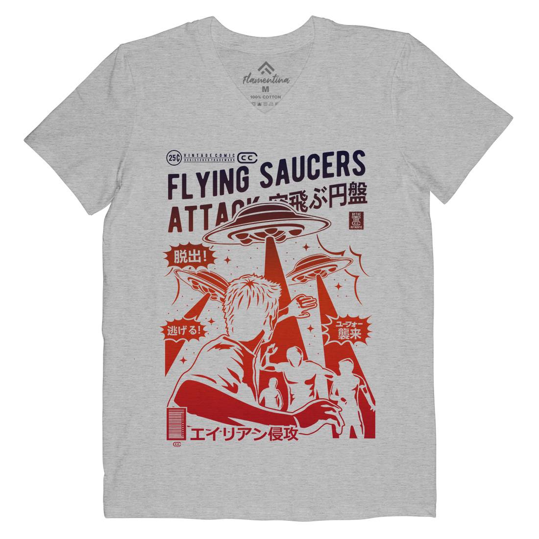 Flying Saucers Mens Organic V-Neck T-Shirt Space A230