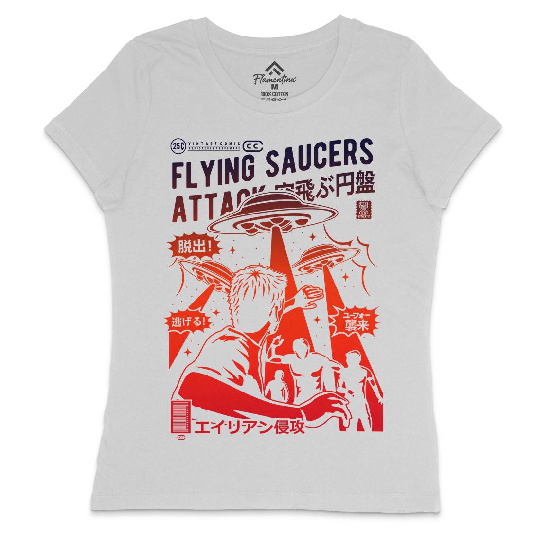 Flying Saucers Womens Crew Neck T-Shirt Space A230