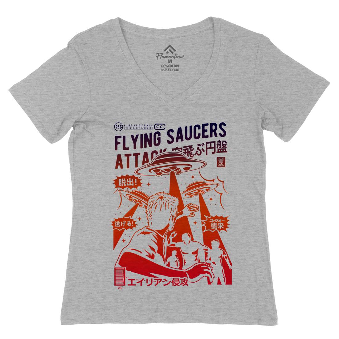 Flying Saucers Womens Organic V-Neck T-Shirt Space A230
