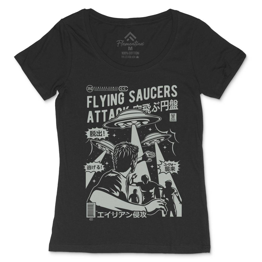 Flying Saucers Womens Scoop Neck T-Shirt Space A230