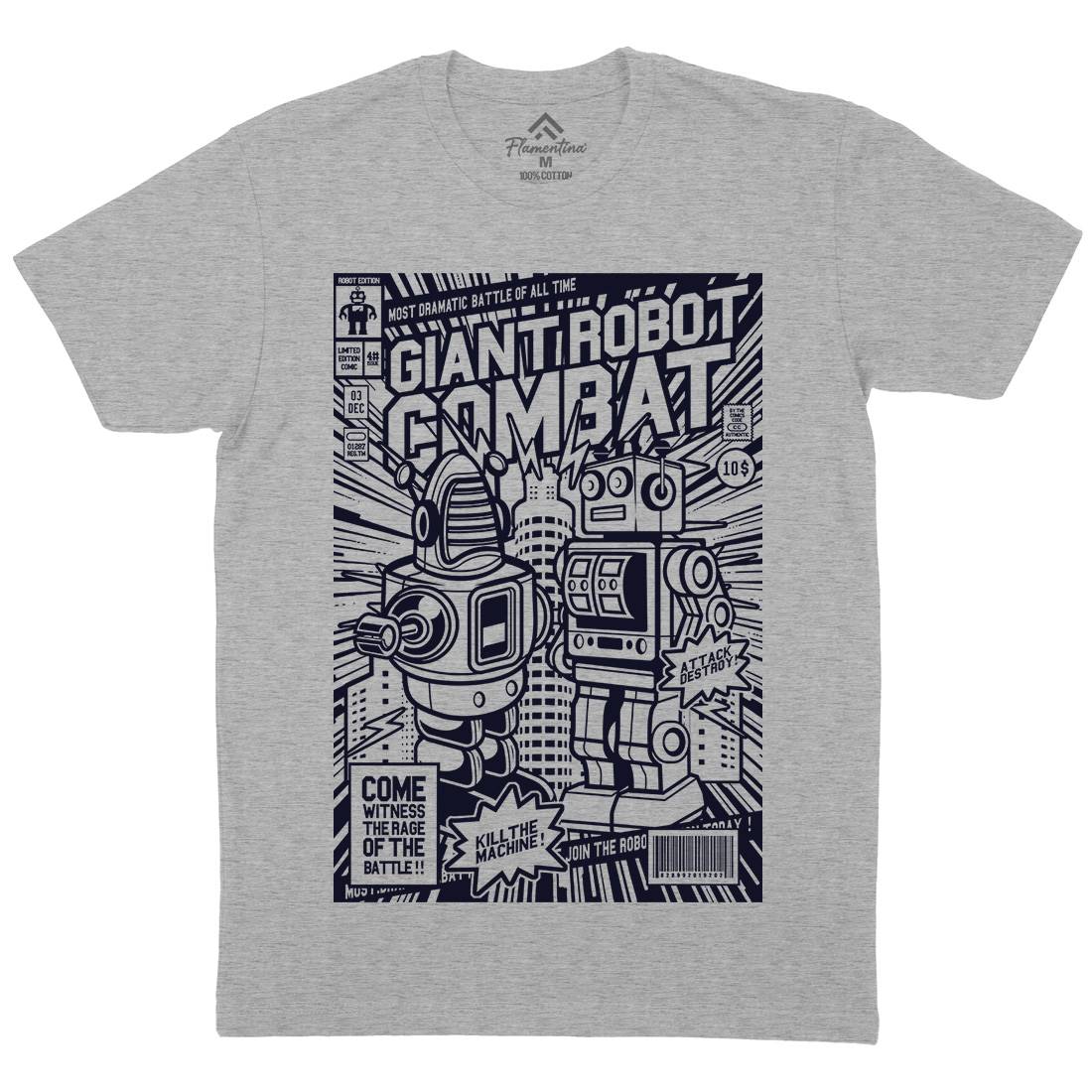 Giant Robot Combat Mens Organic Crew Neck T-Shirt Space A233