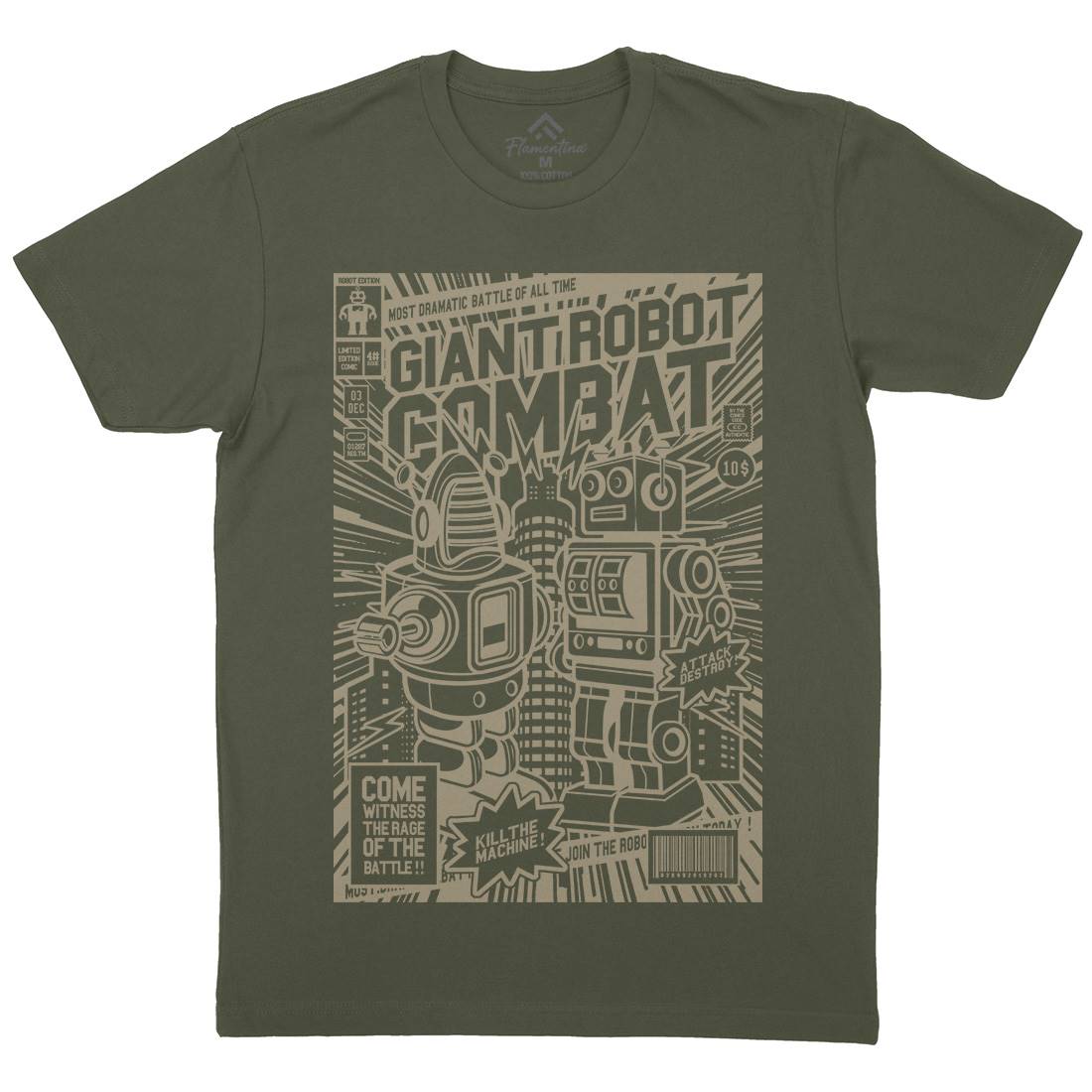 Giant Robot Combat Mens Organic Crew Neck T-Shirt Space A233