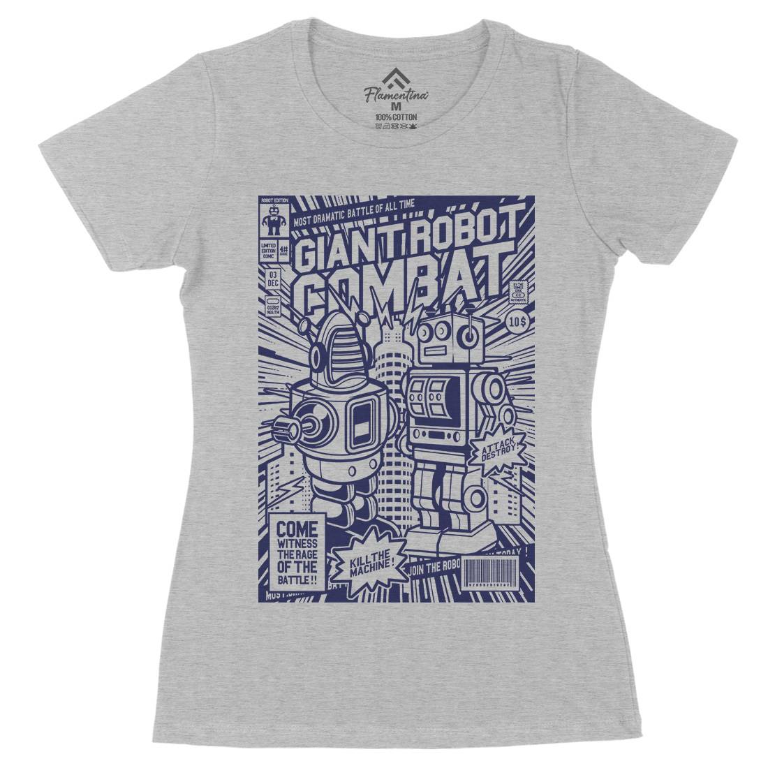 Giant Robot Combat Womens Organic Crew Neck T-Shirt Space A233