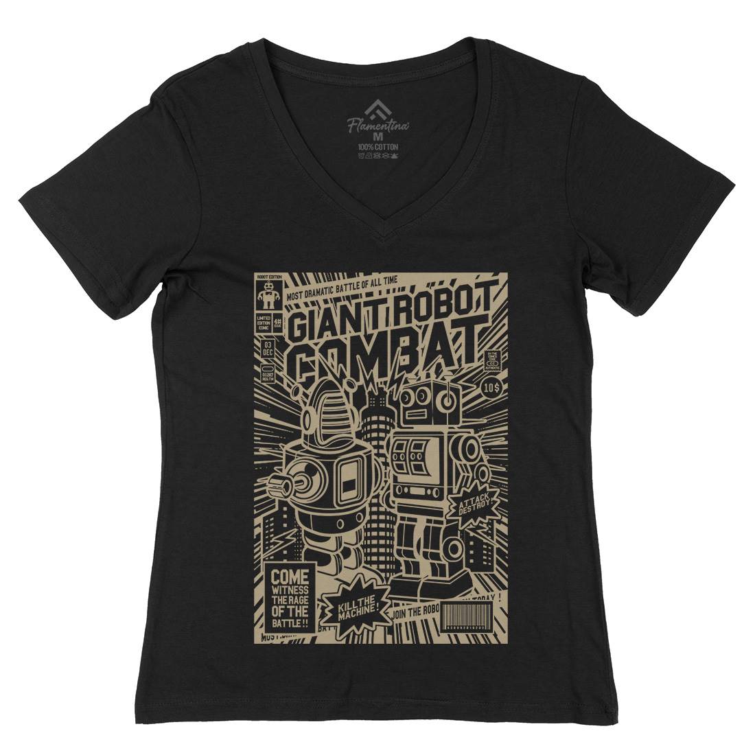 Giant Robot Combat Womens Organic V-Neck T-Shirt Space A233