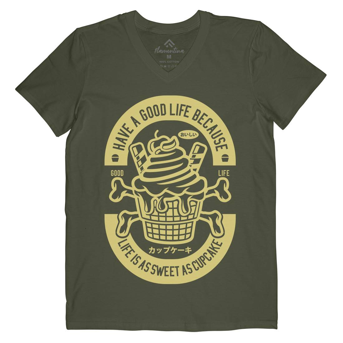 Good Life Mens Organic V-Neck T-Shirt Food A236