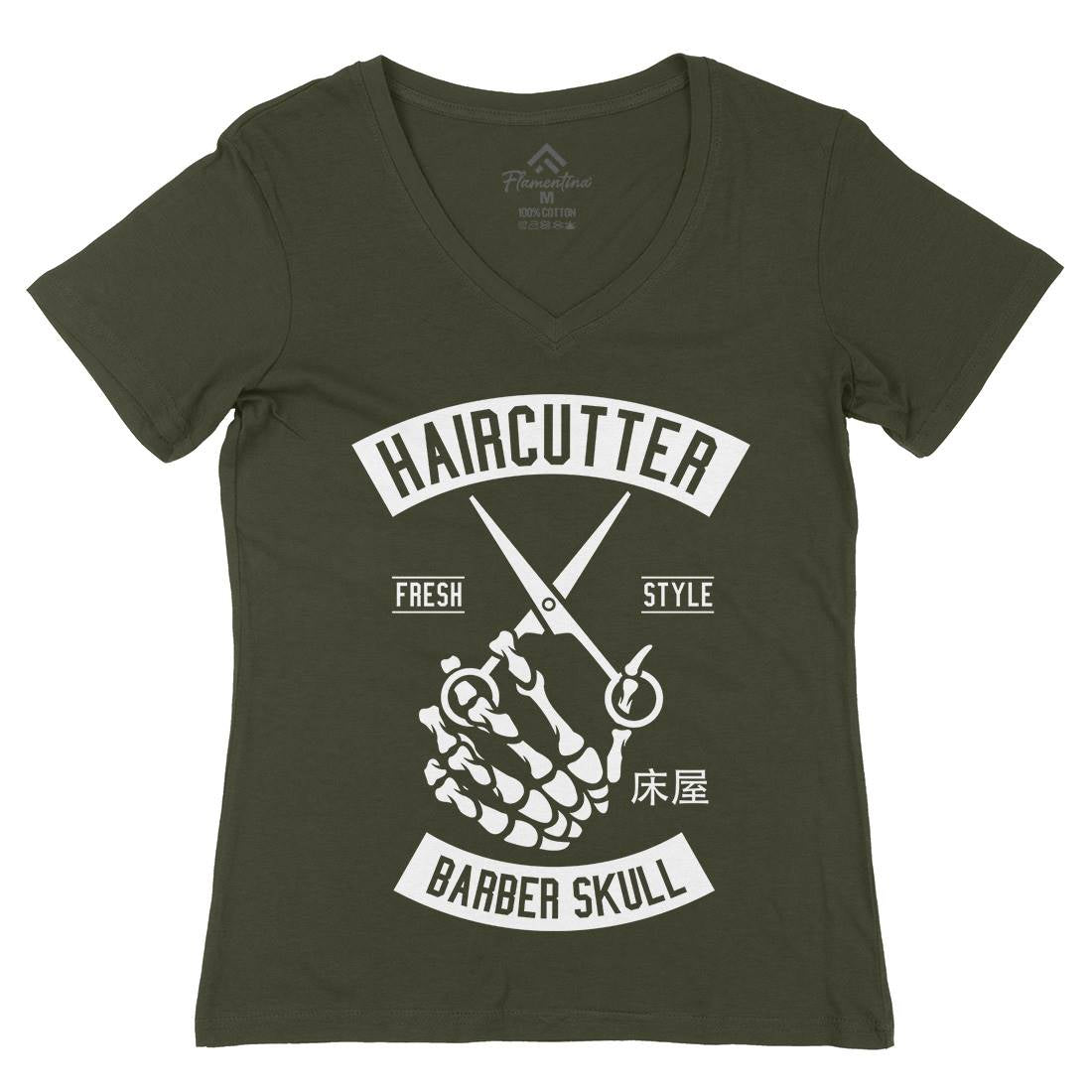 Haircutter Womens Organic V-Neck T-Shirt Barber A237