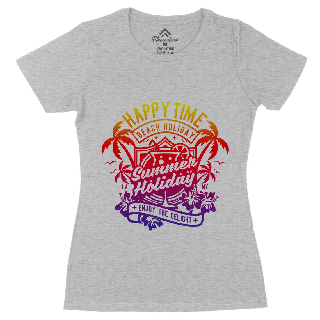 Happy Time Womens Organic Crew Neck T-Shirt Surf A238