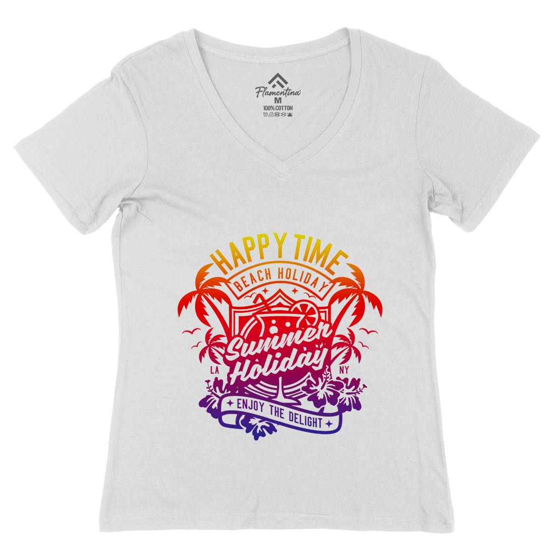Happy Time Womens Organic V-Neck T-Shirt Surf A238