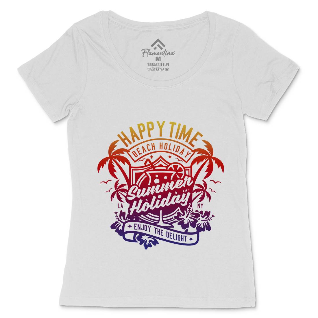 Happy Time Womens Scoop Neck T-Shirt Surf A238