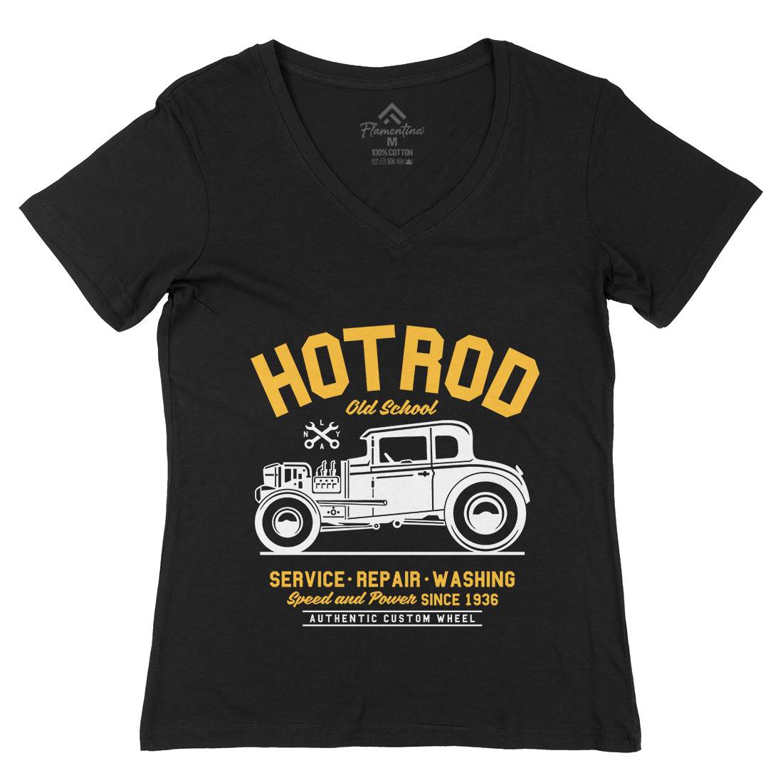 Hot Rod Womens Organic V-Neck T-Shirt Cars A242