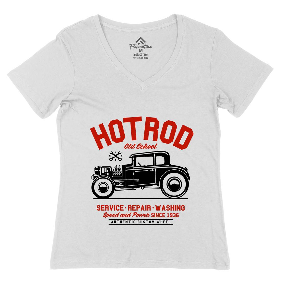 Hot Rod Womens Organic V-Neck T-Shirt Cars A242