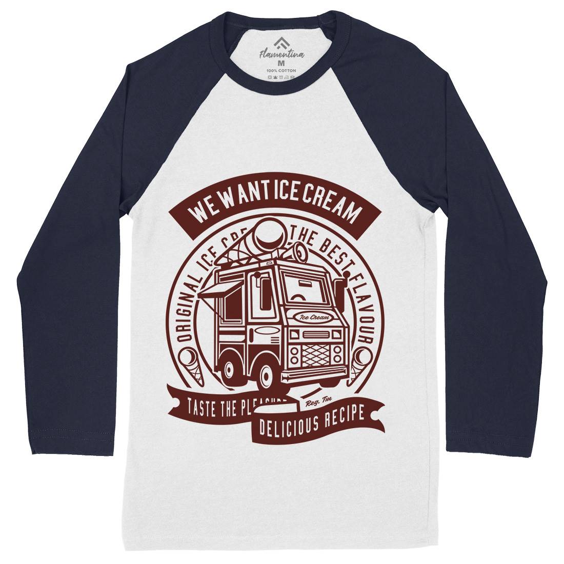 Ice Cream Truck Mens Long Sleeve Baseball T-Shirt Food A243