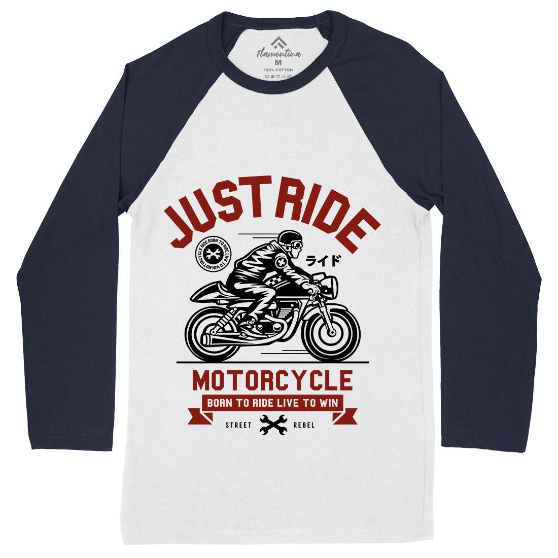 Just Ride Mens Long Sleeve Baseball T-Shirt Motorcycles A244