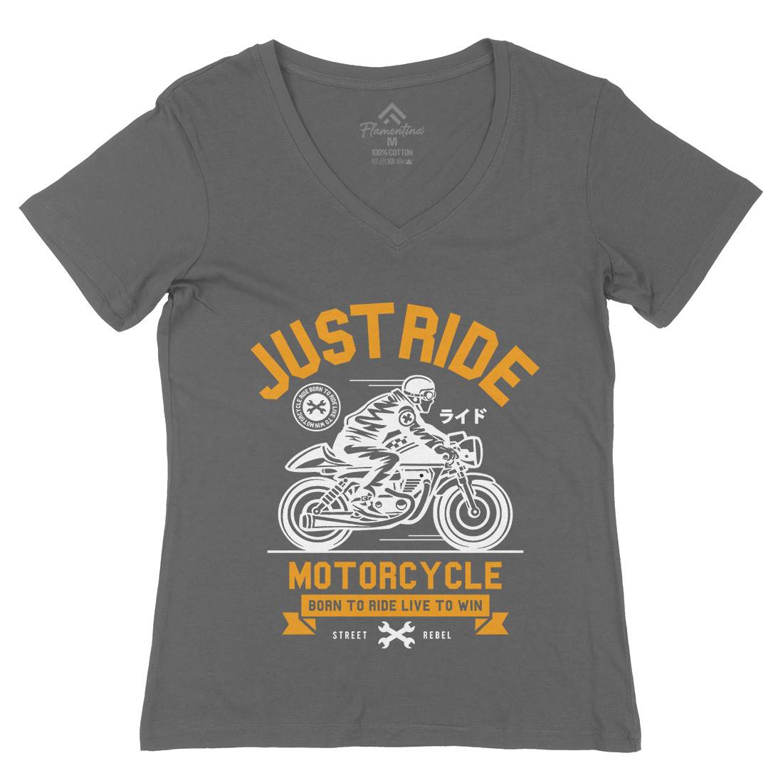 Just Ride Womens Organic V-Neck T-Shirt Motorcycles A244