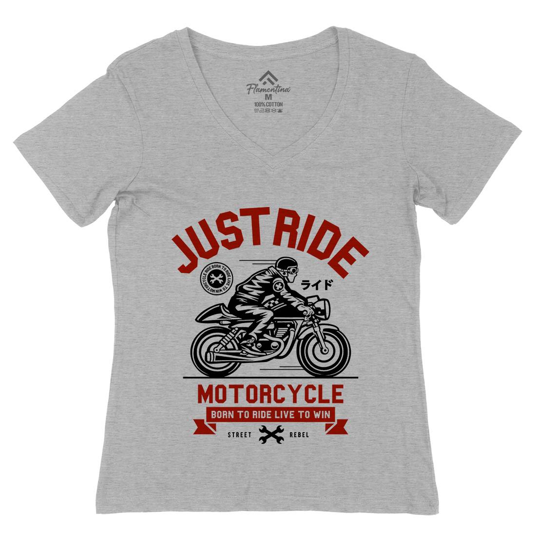 Just Ride Womens Organic V-Neck T-Shirt Motorcycles A244