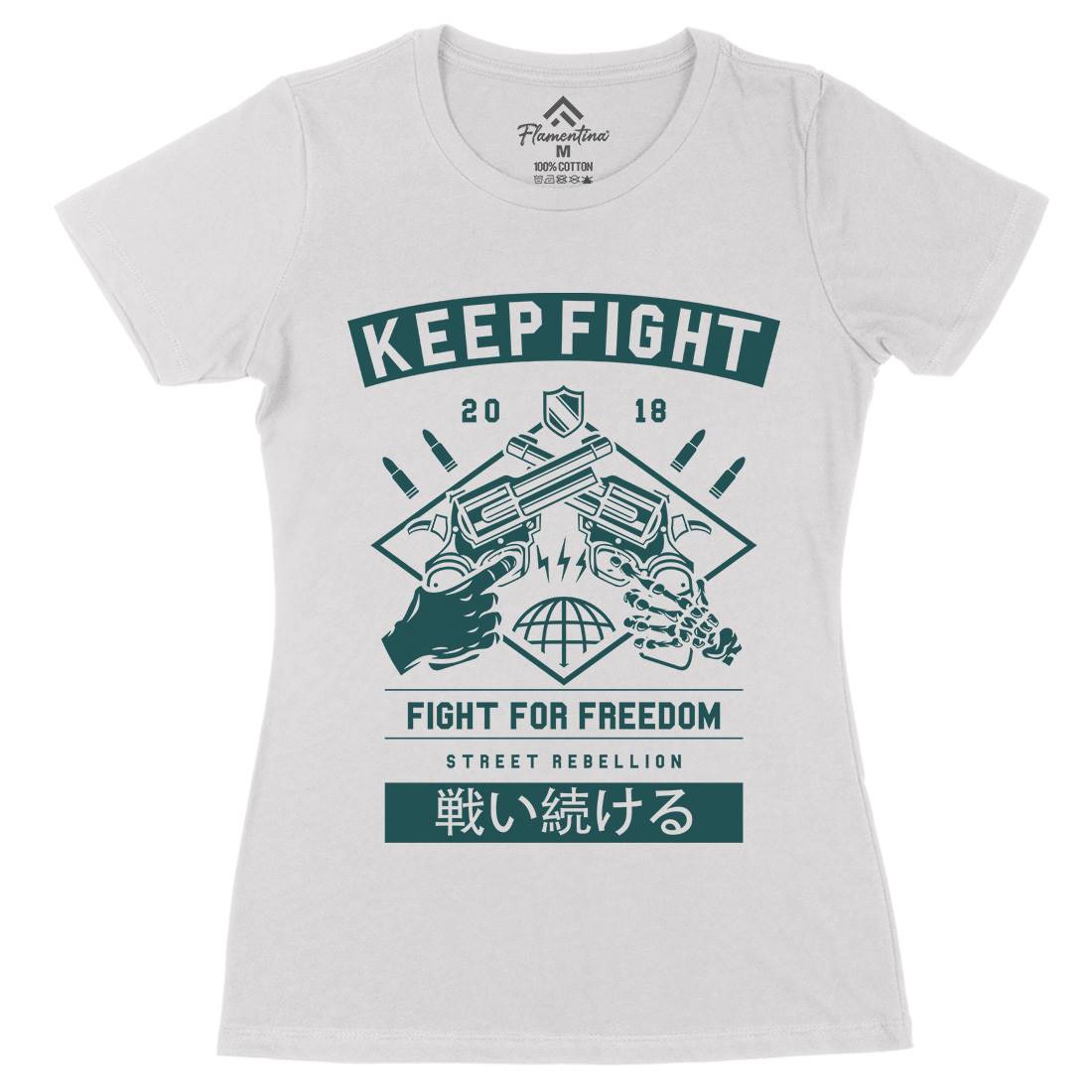 Keep Fight Womens Organic Crew Neck T-Shirt Illuminati A245