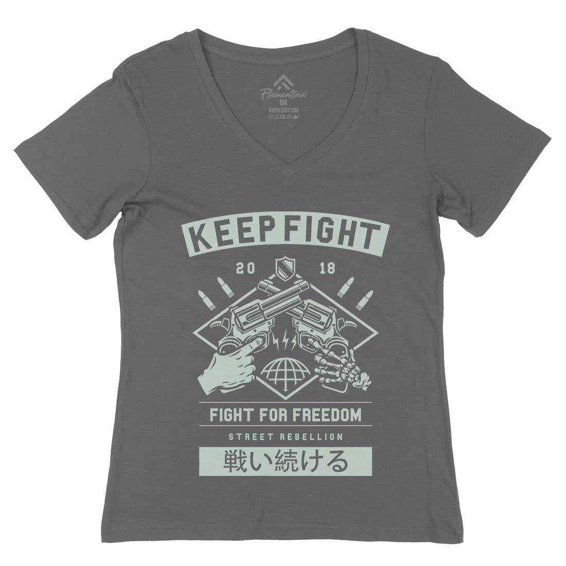 Keep Fight Womens Organic V-Neck T-Shirt Illuminati A245