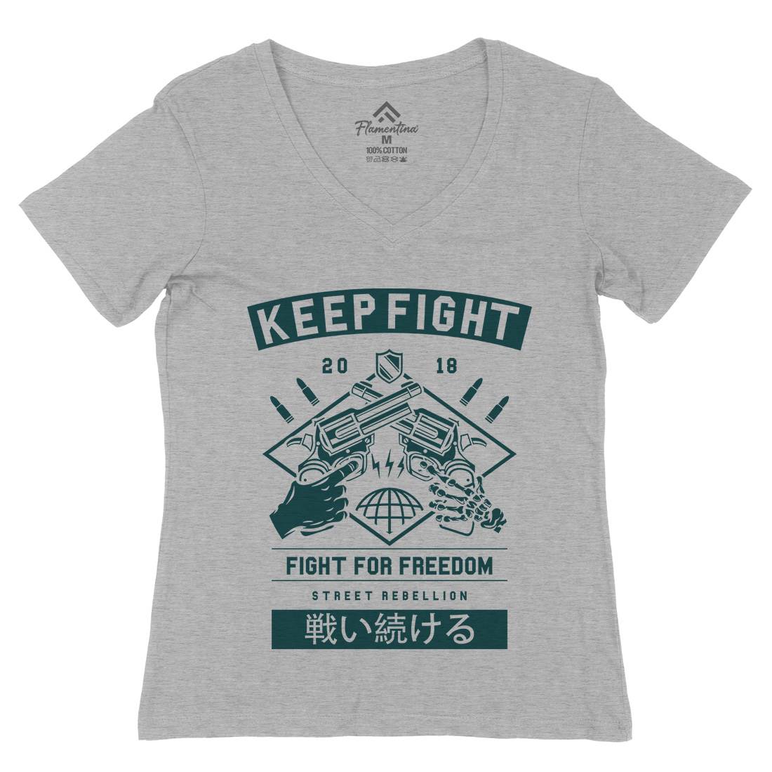 Keep Fight Womens Organic V-Neck T-Shirt Illuminati A245