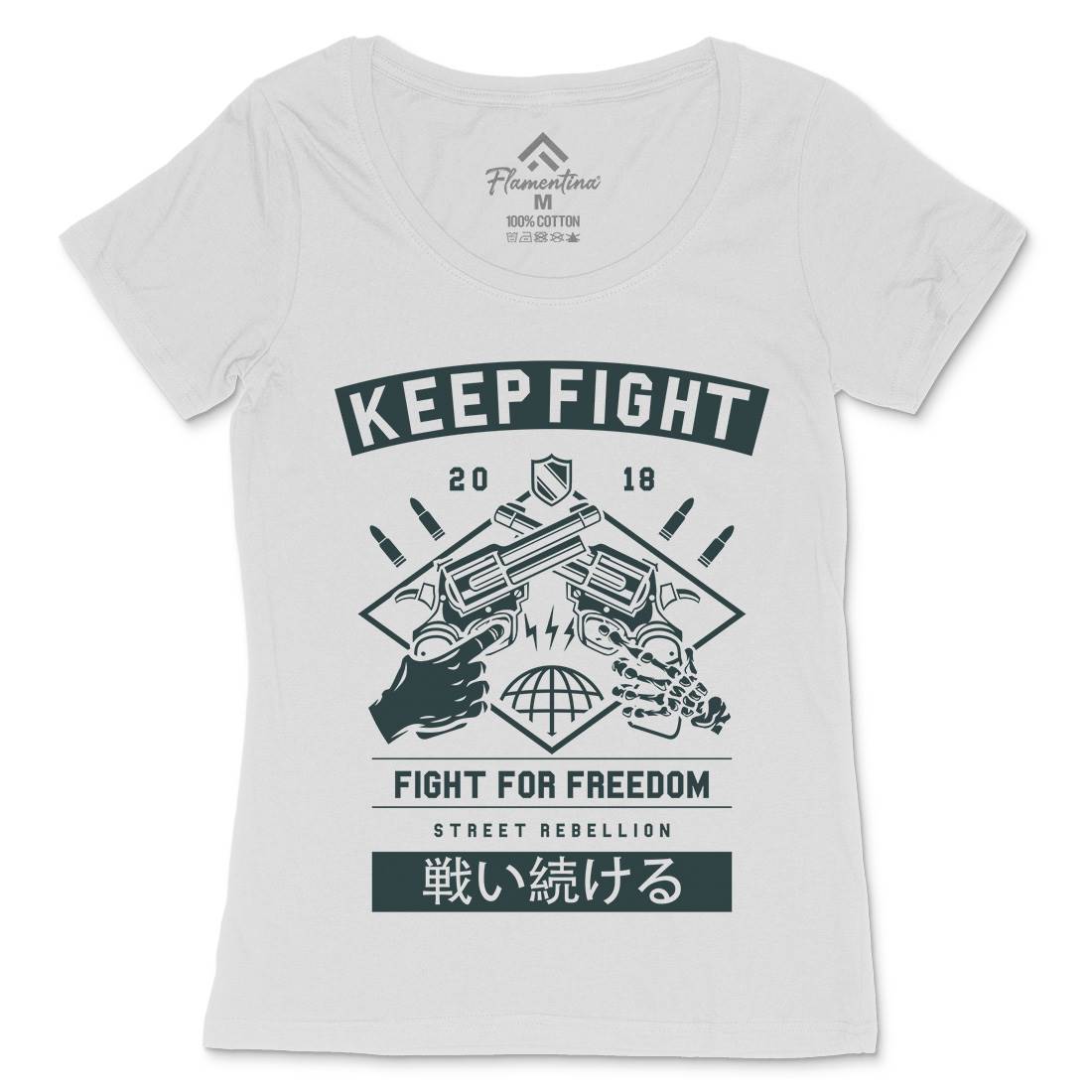 Keep Fight Womens Scoop Neck T-Shirt Illuminati A245
