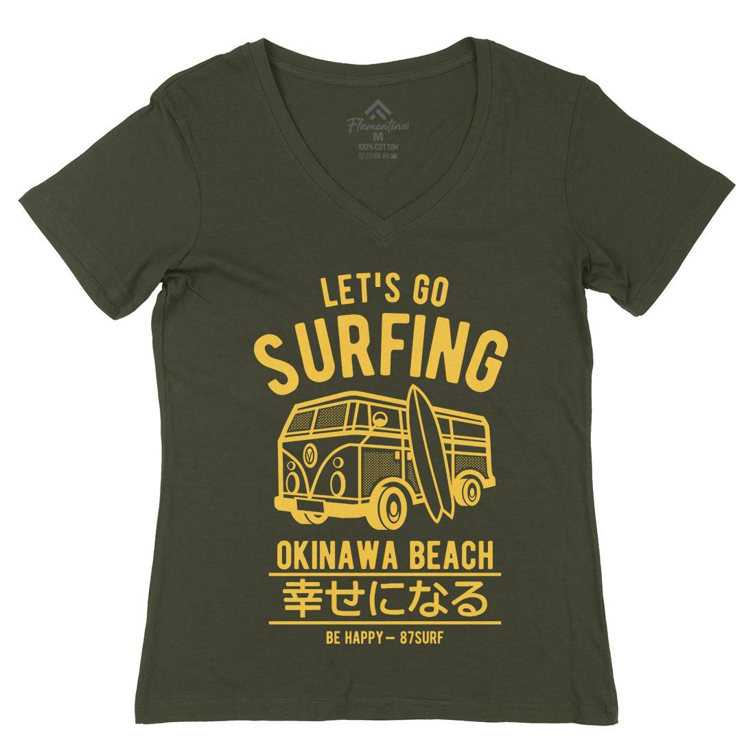 Let&#39;s Go Surfing Womens Organic V-Neck T-Shirt Surf A247