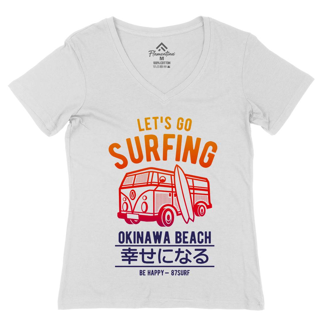 Let&#39;s Go Surfing Womens Organic V-Neck T-Shirt Surf A247