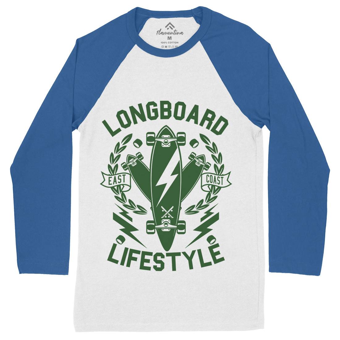 Longboard Lifestyle Mens Long Sleeve Baseball T-Shirt Skate A251