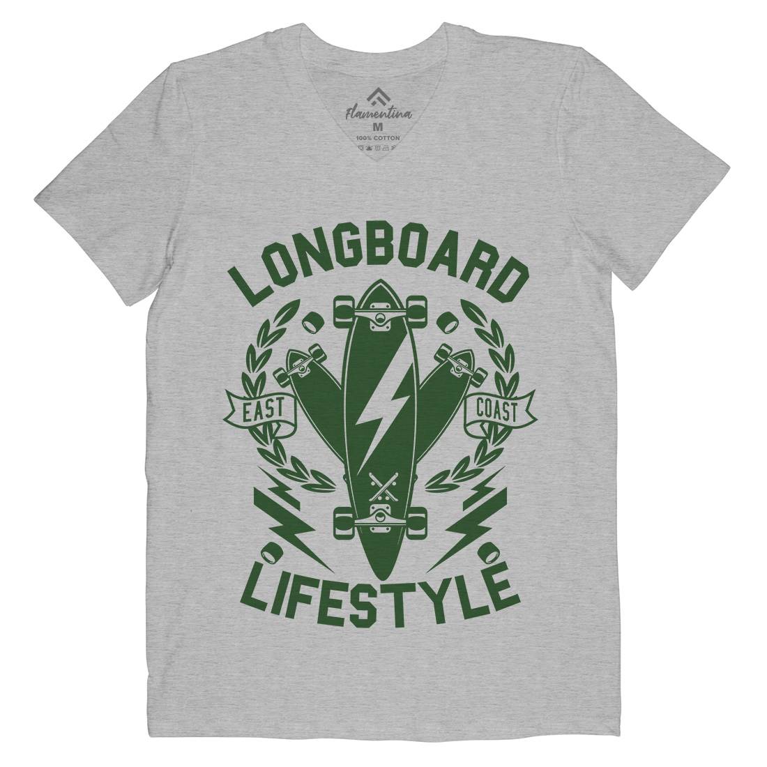 Longboard Lifestyle Mens Organic V-Neck T-Shirt Skate A251