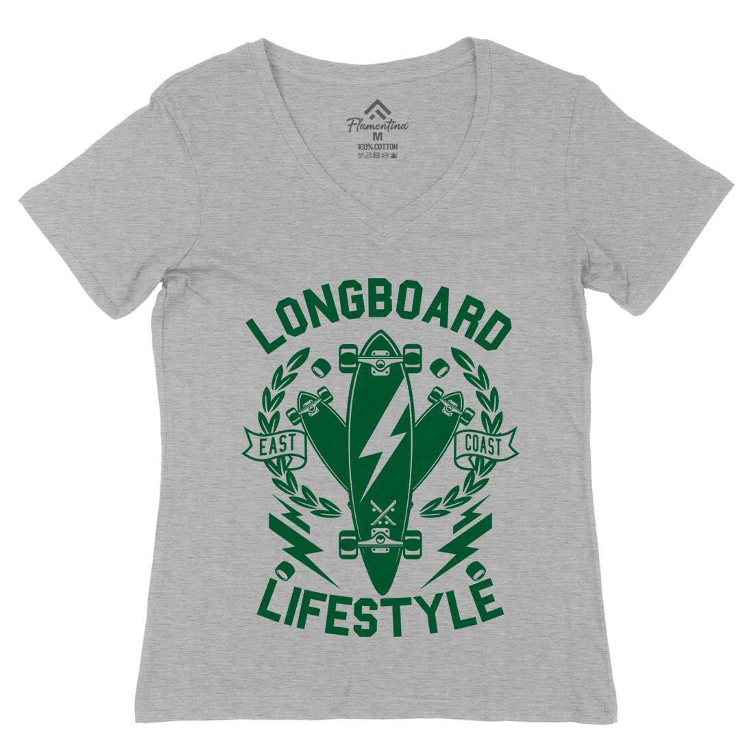 Longboard Lifestyle Womens Organic V-Neck T-Shirt Skate A251