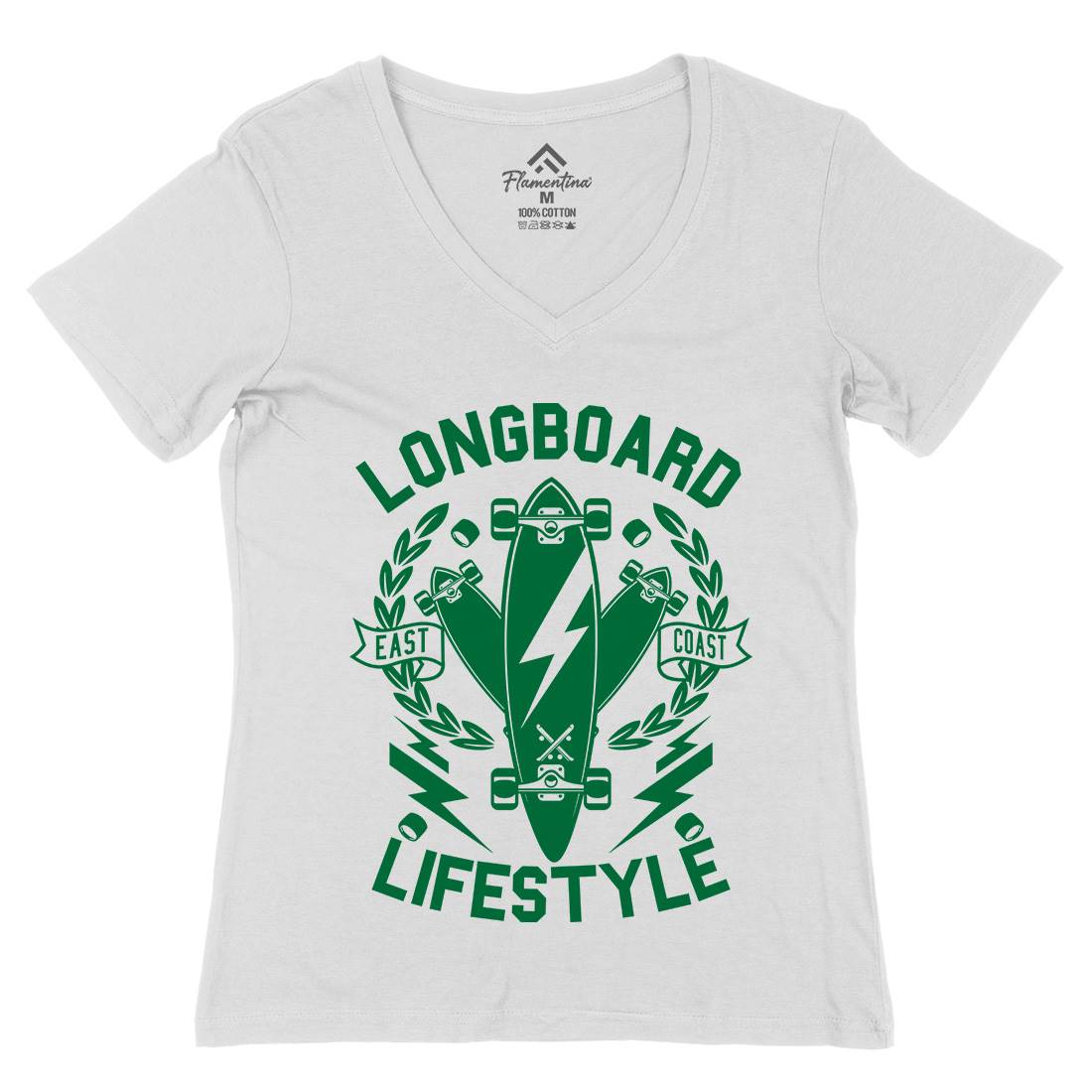 Longboard Lifestyle Womens Organic V-Neck T-Shirt Skate A251