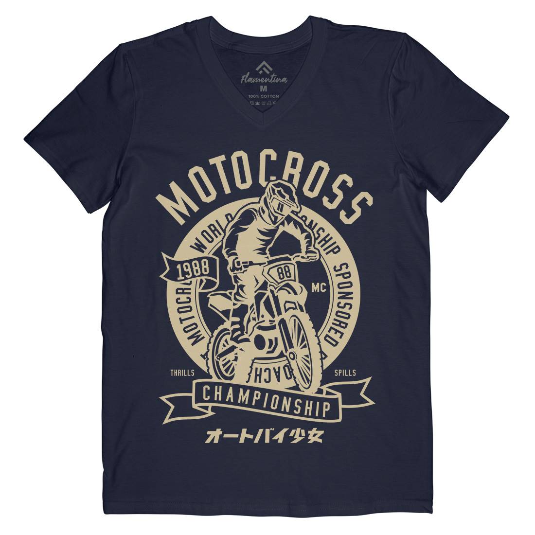 Moto Cross Mens Organic V-Neck T-Shirt Motorcycles A253